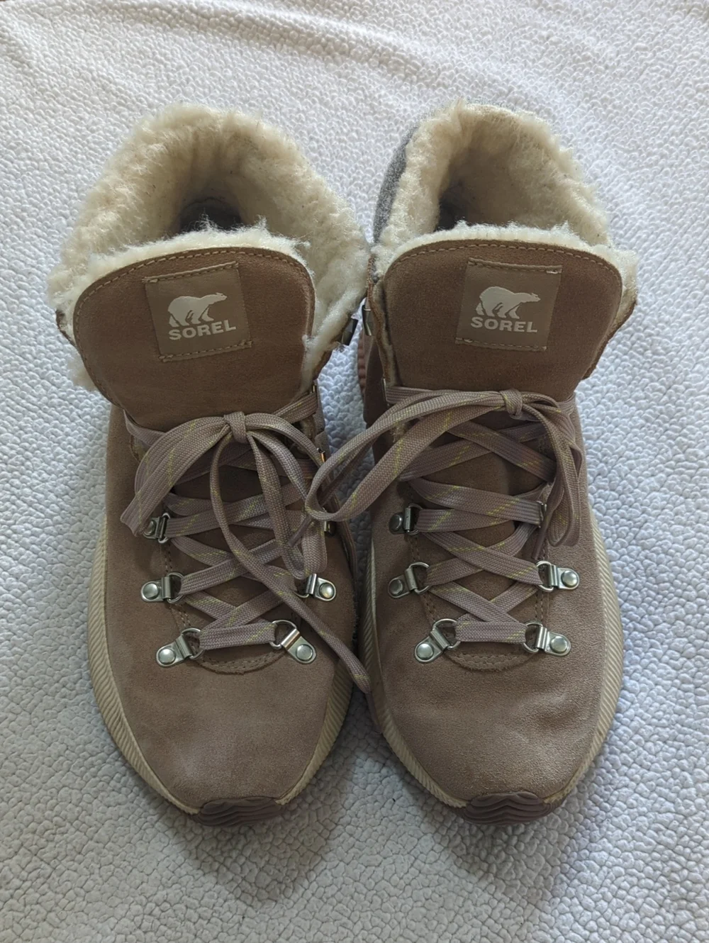 Sorel Size 11 Waterproof Tan Suede Faux Fur Lined Ankle Boots Booties